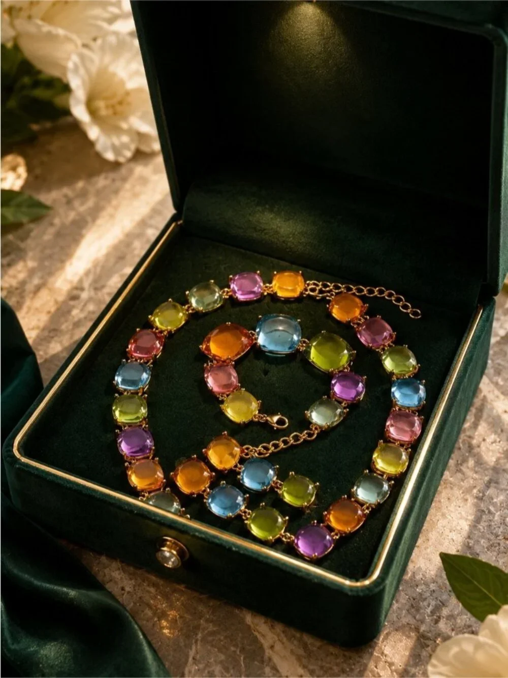 Multicolor Cabochon Necklace, bracelet & Earring Set